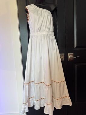 Alden Adair White One-Shoulder Tiered Midi Dress Size Small